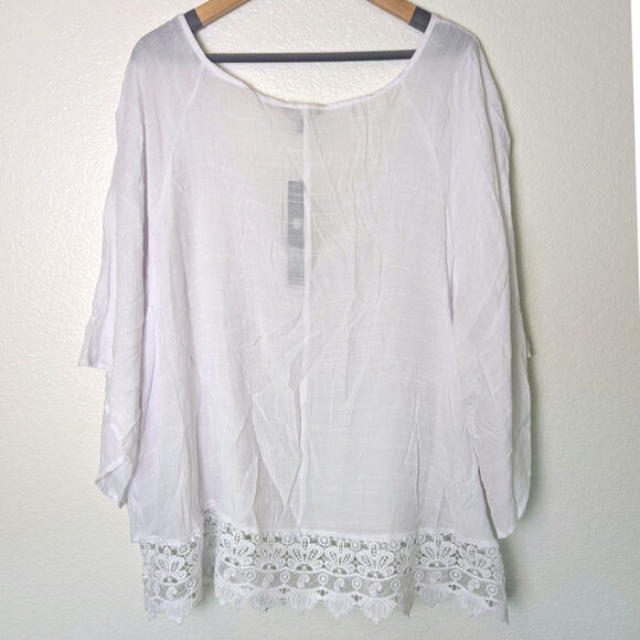 NWT Unique Spectrum White Boho Swim Cover Up Blouse Women 3X Tassel Crochet Lace - Picture 2 of 9
